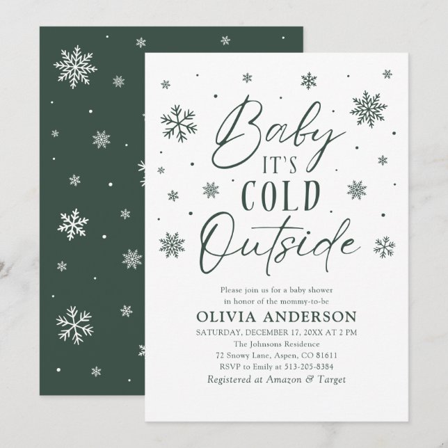 Invitation Flocon de neige vert bébé Il fait froid à l'extéri (Devant / Derrière)