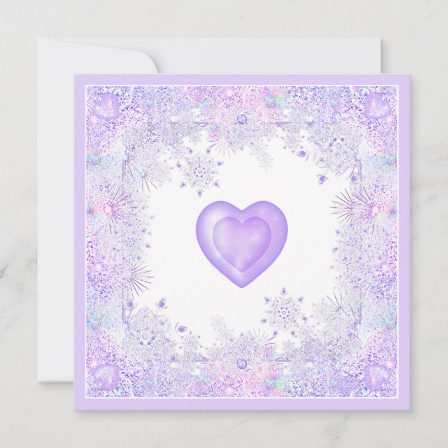 Invitation flocon de neige violet clair et coeur étincelant (Devant)