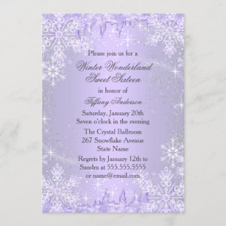 Invitation Flocon de neige violet hiver Wonderland Sweet 16 I
