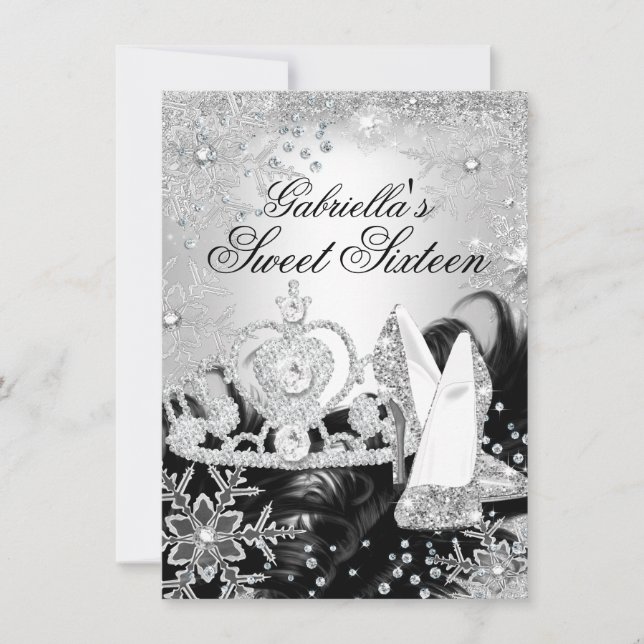 Invitation Flocon d'hiver Flocon de neige Silver Sweet 16 Inv (Devant)