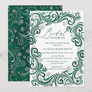 Invitation Flocons d'Argent Émeraude Mariage Hivernal