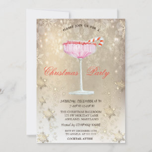 Invitation Flocons de cocktail de Noël en or Noël 