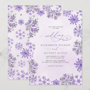 Invitation Flocons de Neige Argent Violet Noël Hiver Mariage