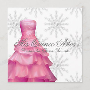 Invitation Flocons de neige blancs roses Quinceanera