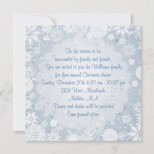 Invitation Flocons de neige blancs sur la fête de vacances (Devant)