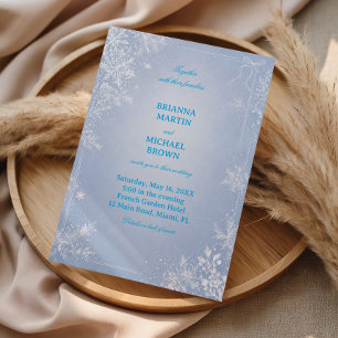 Invitation Flocons de Neige Bleu Glacé Hiver Chuchotements