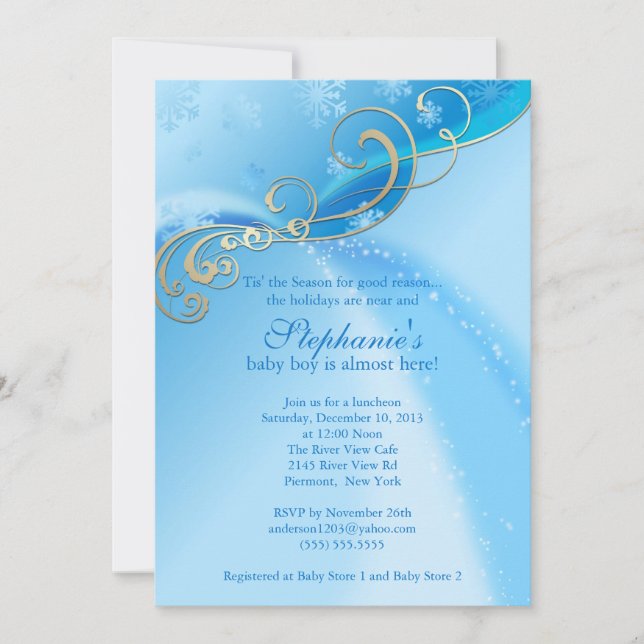 Invitation Flocons de neige bleus d'hiver d'invitation de (Devant)
