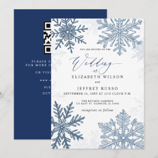 Invitation Flocons de neige bleus élégants Mariage Code QR Hi