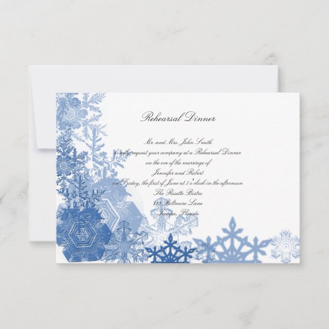 Invitation Flocons de neige bleus sur le dîner blanc de (Devant)