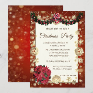 Invitation Flocons de neige d'or, fête de Noël de
