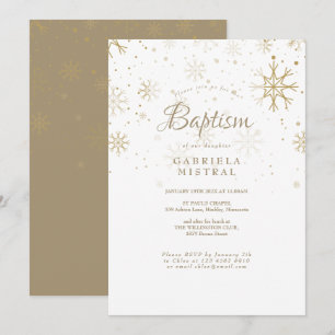 Invitation Flocons de neige dorés baptême