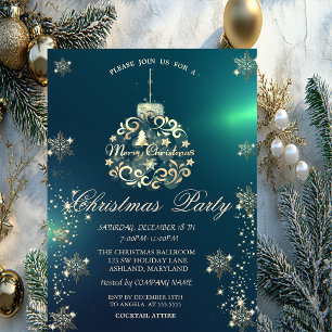 Invitation Flocons de neige dorés,Boule de Noël dorée de la s