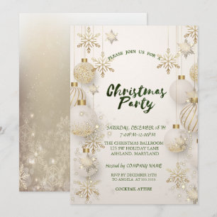 Invitation Flocons de neige dorés chics, Boules Soirée d'entr