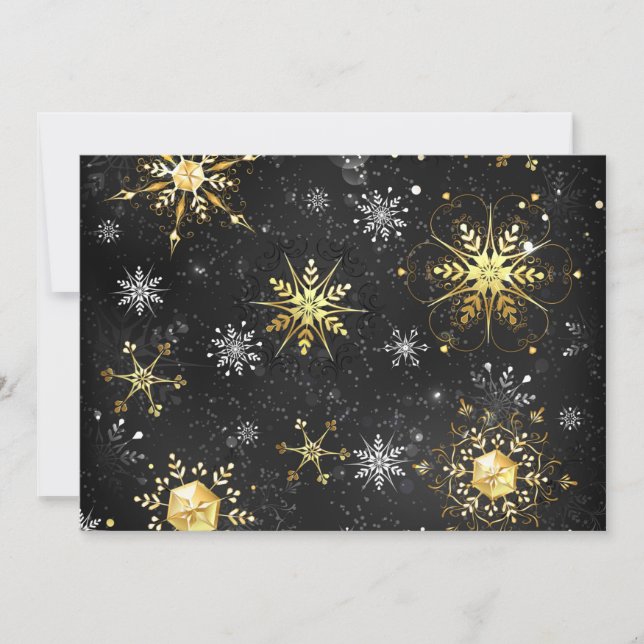 Invitation Flocons de neige dorés de Noël sur fond noir (Devant)