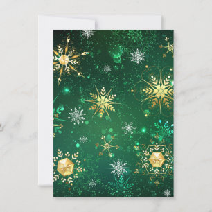 Invitation Flocons de neige dorés de Noël sur fond vert
