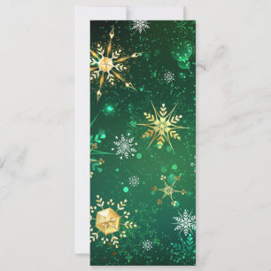Invitation Flocons de neige dorés de Noël sur fond vert