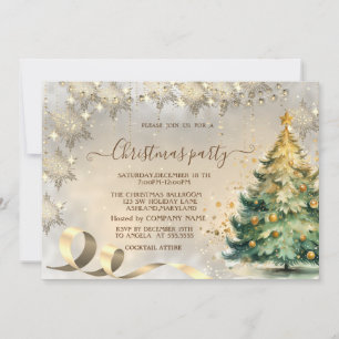 Invitation Flocons de neige dorés Elegant Pine Tree Company