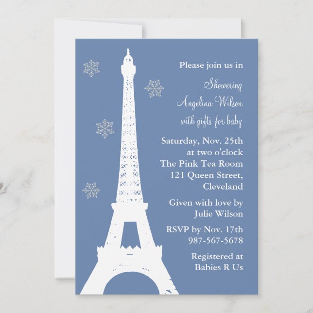 Invitation Flocons de neige en cristal à Paris (bleu) (Devant)