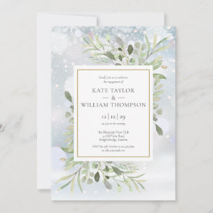 Invitation Flocons de neige hivernaux Engagement floral verdu