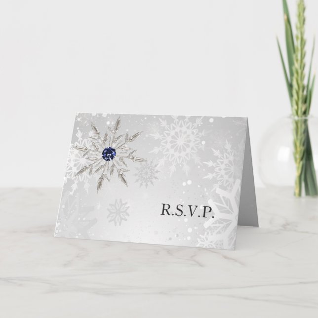 Invitation flocons de neige marine argent mariage hiver rsvp (Devant)