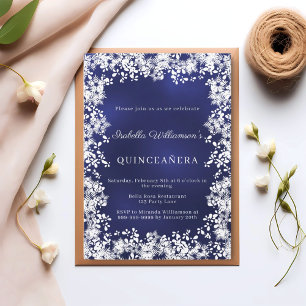 Invitation Flocons de neige pour Quinceanera bleu élégant fêt