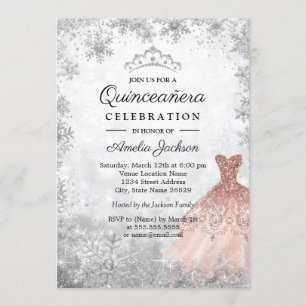 Invitation Flocons de neige Rose Gold scintillants Quinceaner
