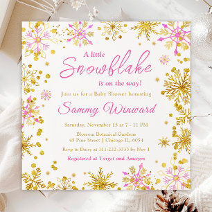 Invitation Flocons de neige roses et dorés Baby Shower d'hive