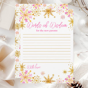 Invitation Flocons de neige roses et dorés, paroles de sagess