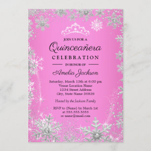 Invitation Flocons de neige roses Quinceanera de merveilleux