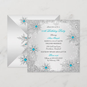 Invitation Flocons de neige sarcelle Fête d'anniversaire en h