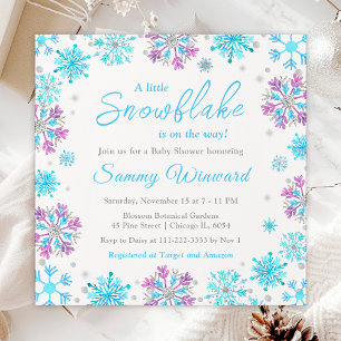 Invitation Flocons de neige violets et bleus Baby Shower d'hi