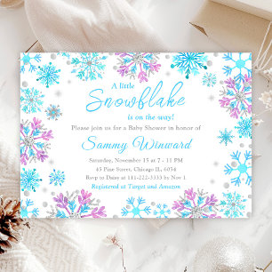 Invitation Flocons de neige violets et bleus Baby Shower d'hi