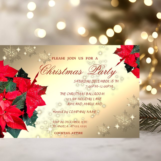 Invitation Flocons de poinsettia, fête de Noël de l'entrepris (Créateur téléchargé)