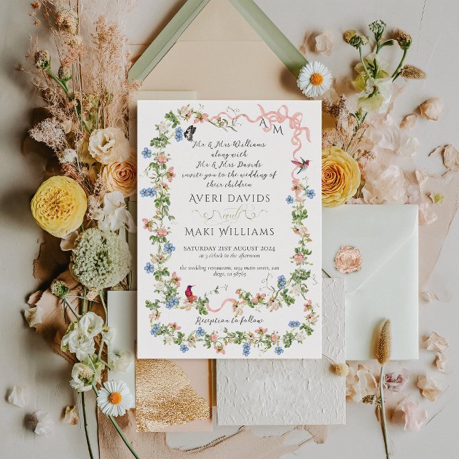Invitation Flora Bow Garden coloré Élégant Mariage photo (Créateur téléchargé)