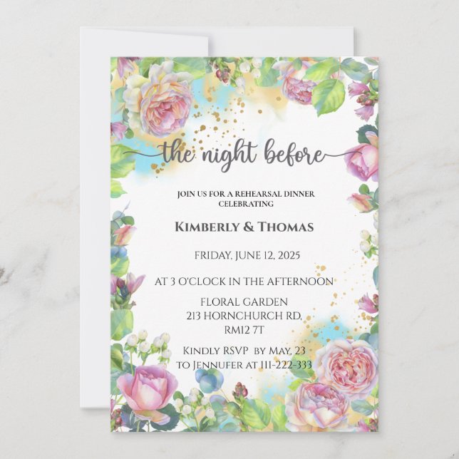 Invitation Flora la nuit avant le dîner de répétition invitat (Devant)