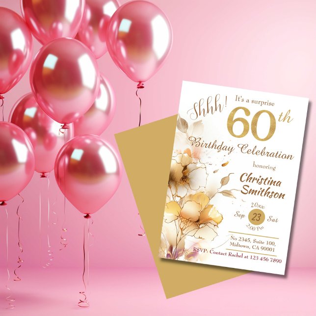 Invitation Floraison dorée élégante surprise 60e anniversaire (Créateur téléchargé)