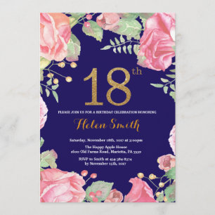 Invitation Floral 18e anniversaire Parties scintillant d'or N