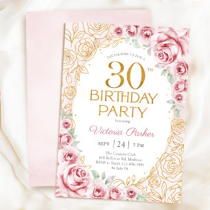 Invitation Floral 30e Anniversaire Rose Pâle Or