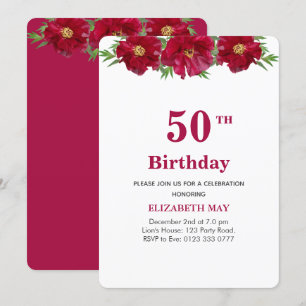 Invitation Floral 50e, 60e anniversaire en Bourgogne & Blanc