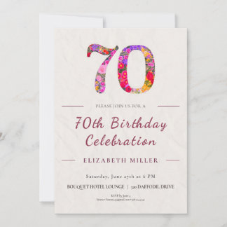 Invitation Floral 70th Birthday - Elegant Celebration