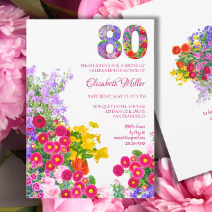 Invitation Floral 80e anniversaire - Elégant Garden Party