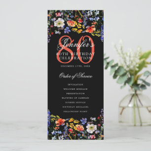 Invitation Floral 80th Birthday Party Program Menu Noir