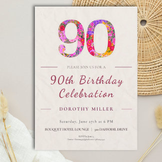 Invitation Floral 90th Birthday - Elegant Celebration