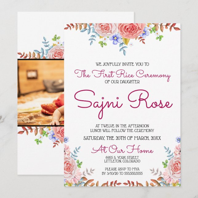 Invitation Floral Annaprashan (Devant / Derrière)