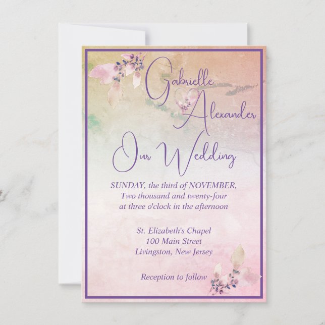 Invitation Floral au-dessus des nuages QR Code Mariage (Devant)