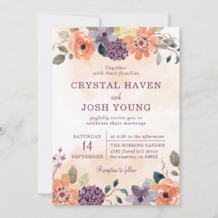 Invitation Floral automne violet et orange Mariage automne