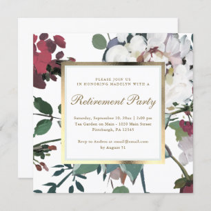 Invitation Floral avec Faux Gold Frame Retraite Party