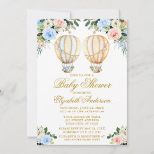 Invitation Floral Balloons garçon fille jumeaux Baby shower