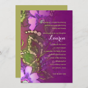 Invitation Floral bat mitzvah en framboise et vert
