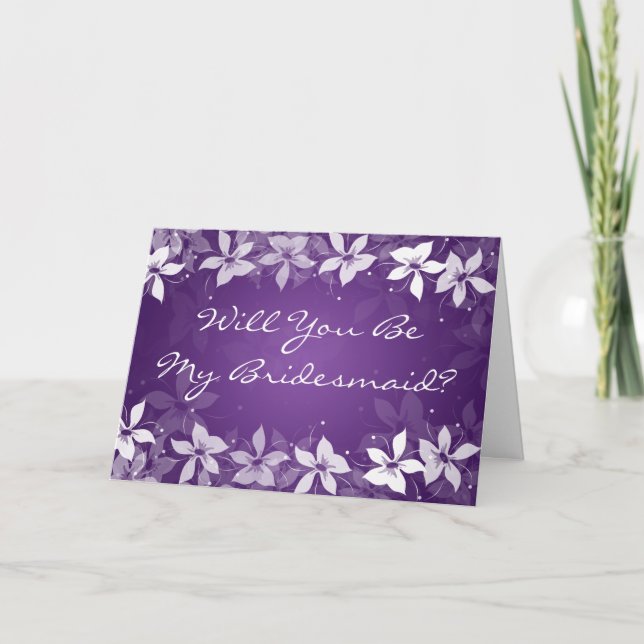Invitation Floral Be My Bridesmaid Exotic Blooms Purple (Devant)